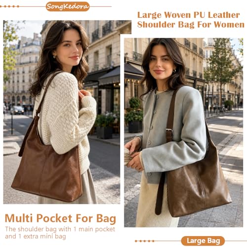 Bolso Hobo grande para mujer de cuero vegano miniatura 3