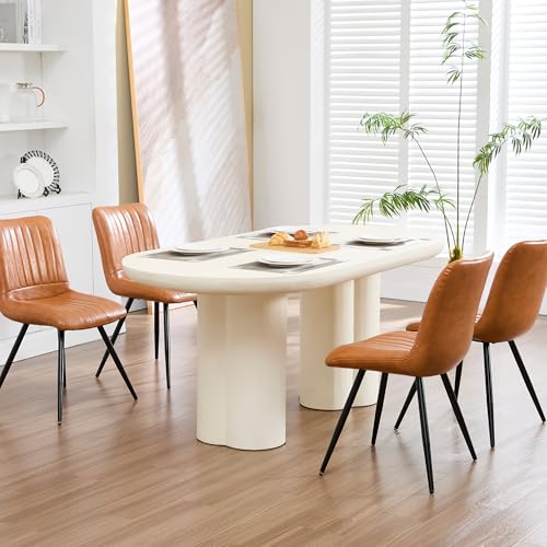 Image of Dining Chairs Set of 4, Modern Dining Chairs with Thick Cushions, PU Leather Upholstered Kitchen Dining Room Chairs with Metal Legs for Dining Living Room (Caramel)