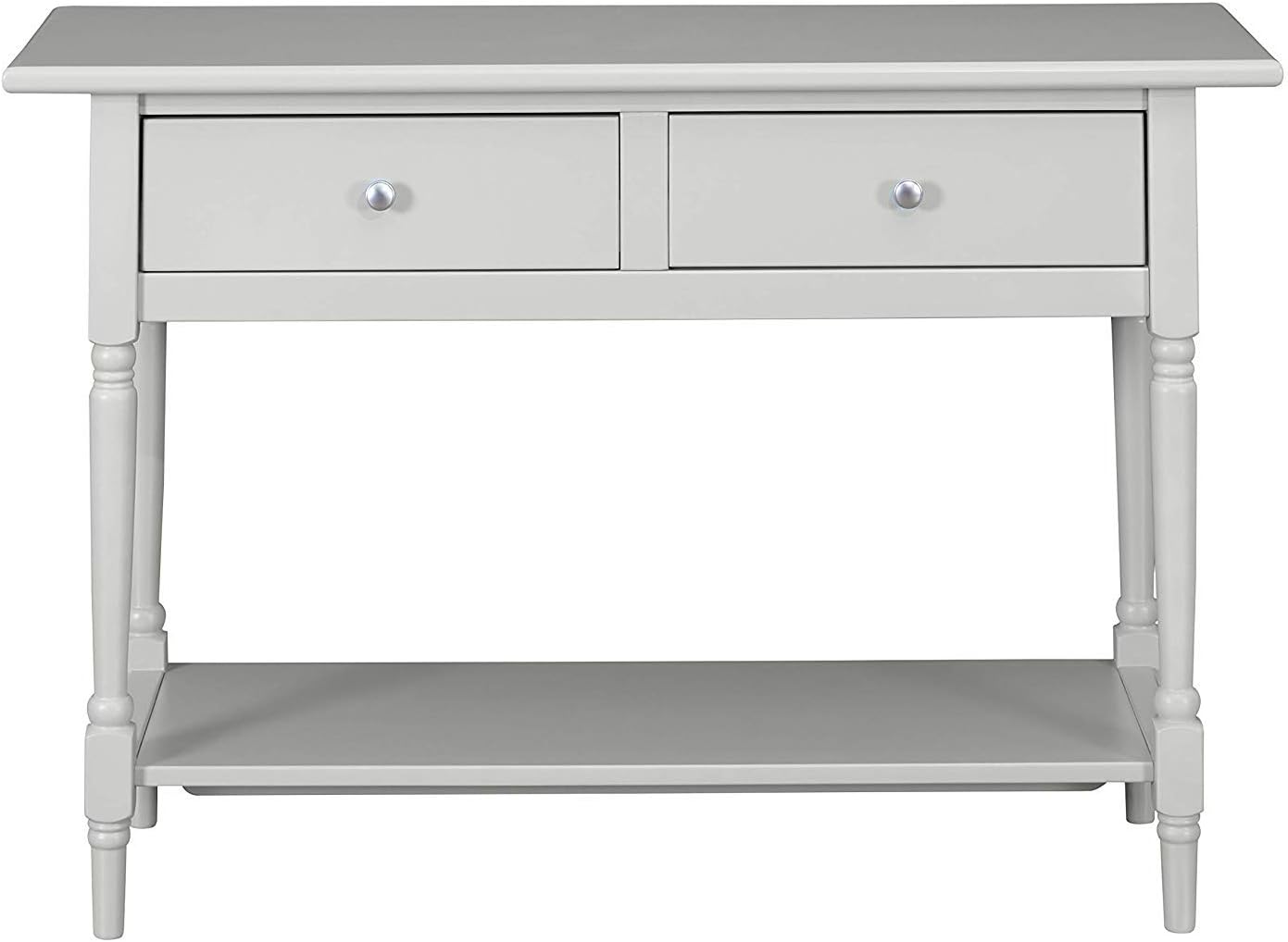 MUSEHOMEINC Wood Classic Console Table,with 2-Drawers and 1- Shelf,Modern Turned Wood Leg,Round Metal knobs,Grey Finish
