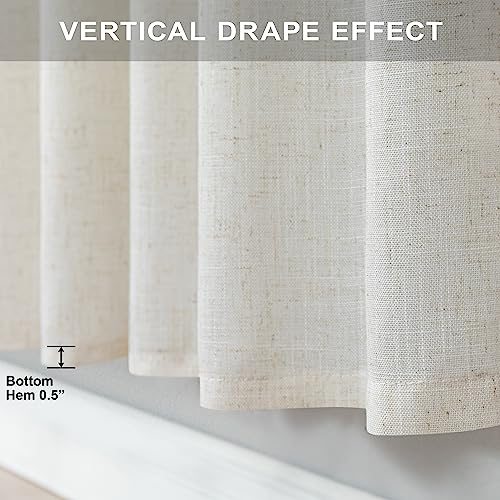 Pitalk Cream Curtains 38 Inch Width For Living Room 2 Panel Back Tab Rod Pocket Natural Linen Light Filter Semi Sheer Long Skinny Curtain For Windows Door Bedroom Farmhouse Decor Ivory Wide 38X84 Long #TOP5