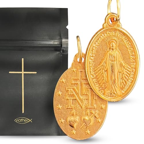 VIATHEO® Medalla Virgen Milagrosa Dorada - Medalla Cristiana Original para Devoción y Protección Diaria - Joyería Religiosa Elegante como Regalo Espiritual para Creyentes