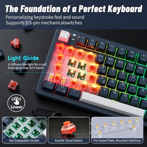 Image of Hexgears Wireless Mechanical Keyboard with Wrist Rest,Tri-Mode BT5.0 /2.4GHz /USB-C Hot Swappable Custom Keyboard,Pre-lubed Linear Switches,RGB Backlit Computer Gaming Keyboards for PC /Tablet /PS /Xbox