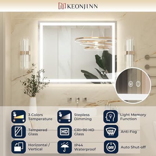 Keonjinn 50x70cm Bathroom Mirror with Led Lights, Antifog Vanity Mirror Back and Frontlit 3 Colour Dimmable Illuminated Wall Mounted Rectangle Mirrors - Cosy Home Interiors Keonjinn 50x70cm Bathroom Mirror with Led Lights, Antifog Vanity Mirror Back and Frontlit 3 Colour Dimmable Illuminated Wall Mounted Rectangle Mirrors - Image 3