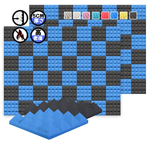 Arrowzoom スーパーダッシュ 新ピラミッド しい 96 ピース 防音 遮音 密度26㎏/m3 作品 吸音材 楽器 緩衝材 防音材 音響泡断熱治療 消音 超強力 騒音 スタジオ 吸音材質 室内装飾 防音対策 250 x 250 x 50 mm 縮状態出荷 スタジオレコーディング タイルパネルウェッジサ SD1034 Pyramid 黒と青