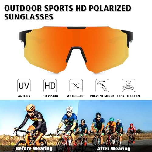 STORYCOAST Sports Polarized Sunglasses for Men Women Fishing Cycling Driving Baseball Bike Sunglasses UV400 Protection Black Frame/Red Mirror Lens