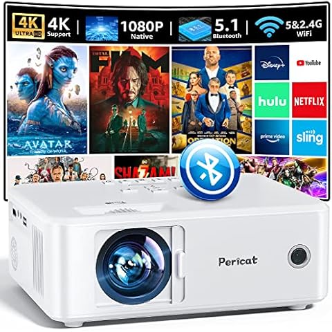 Projector with WiFi and Bluetooth, 5G WiFi Native 1080P Movie Projector, 9800L 4K Supported Portable Outdoor Projector, Pericat Home Theater Projector Compatible with TV Stick, Phone, Laptop Cover