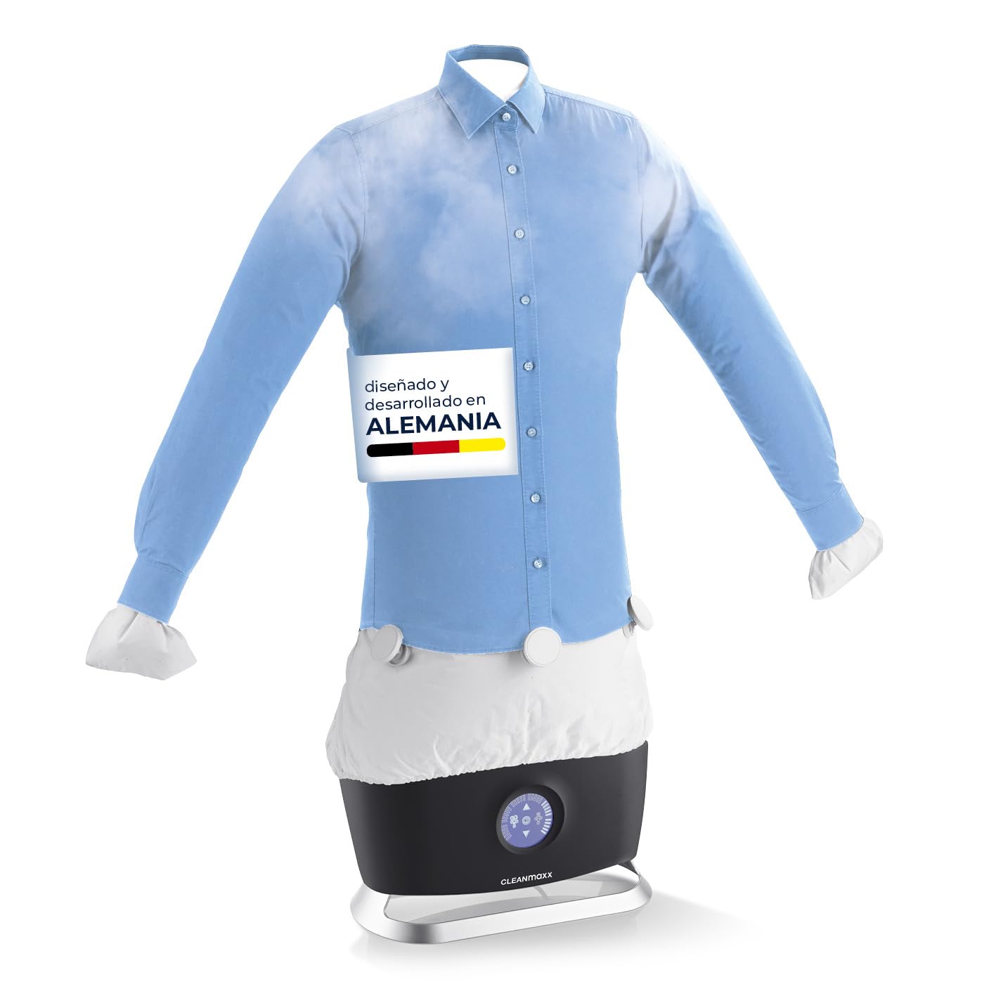 CLEANmaxx Plancha automática para camisas Pro Steam, con función de vapor y pantalla táctil, dispositivo de planchado para camisas y blusas, reduce los olores, desinfecta, alisa, seca y refresca