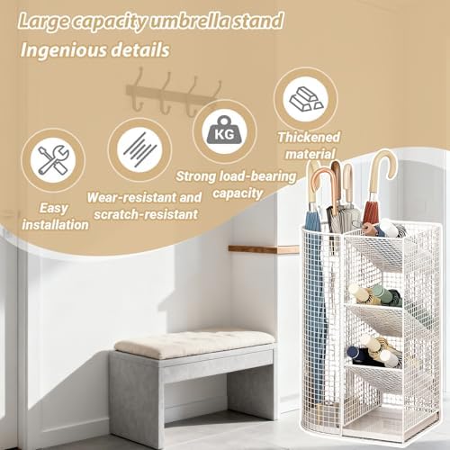 Commercial Metal Umbrella Holder with Removable Drip Tray - Stylish White Umbrella Basket for Home, Office, and Entryway Storage Solutions