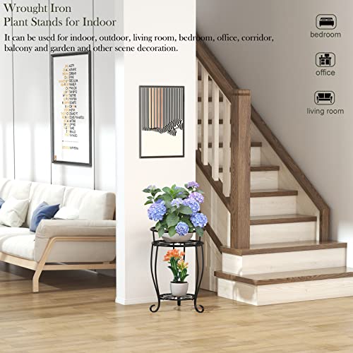 Veakoo Metal Plant Stand Indoor Outdoor,2 Tier Tall Flower Pot Shelf Planter Holder Pedestal Round Sheves Rustproof Wrought Iron Heavy Duty Rack For Corner Garden, Black, 19.37 Inch #TOP5