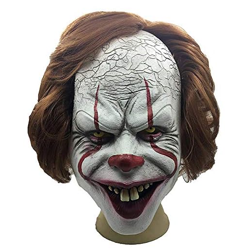 Reuvv Terror Payaso Máscara Completa Halloween Cosplay Traje Horror Props Ideal para Carnaval Halloween - Disfraz Adulto - Látex, Unisex