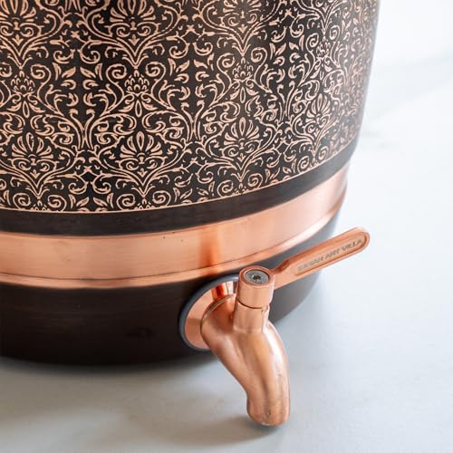 Image of Indian Art Villa Copper Water Pot Dispenser 7.6 Liters with Tap & Lid, Embossed Black Printed Design, Ayurvedic Copper Water Storage for Home, Office, Parties & Gifting, Traditional Stylish Drinkware