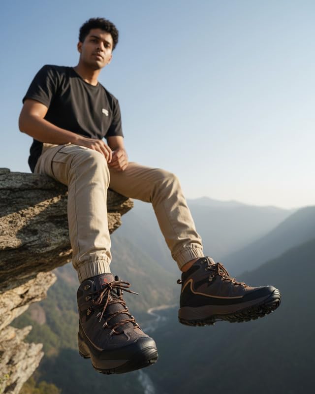 Image of Bacca Bucci Men's Mid-Top Trekking Boots with Rugged Grip Sole, Padded Ankle Support & Secure Lace-Hook Closure