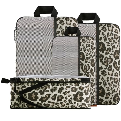 U+U 4 Set Compression Packing Cubes, Travel Organizers (Leopard)