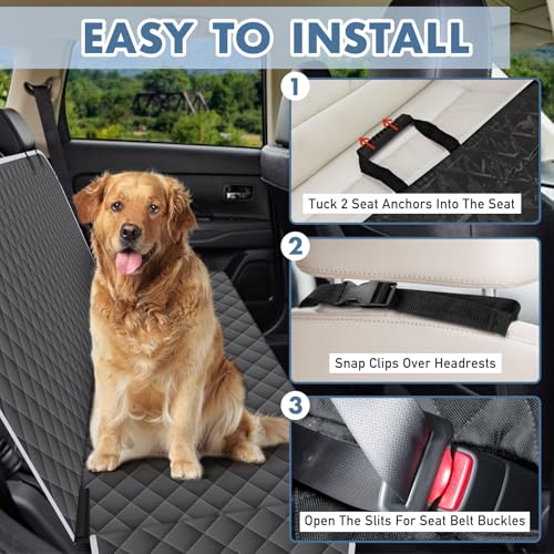 Image of NECKORY Backseat Cover for Dogs, Waterproof and Non-Slip Pet Bench Seat Covers, Car Seat Protector for Back Seat, Universal Size Rear Car Seat Cover Fits Cars, Trucks and SUVs, M-Charcoal Grey&Grey