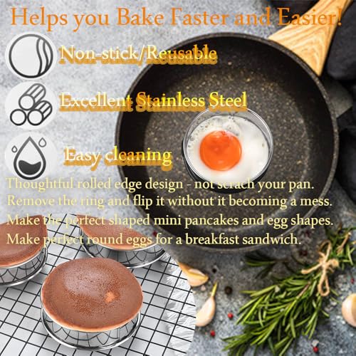 KUAYB 16packs English Muffin Rings Crumpet Rings 4 Inch Stainless Steel Double Rolled Tart Ring Nonstick Metal Round 4\'\' Ring Molds for Baking Cookies, Pancakesg - Thumbnail 4