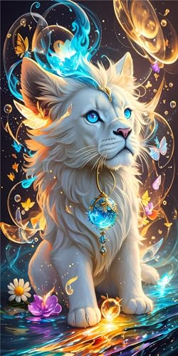 Kit Diamant Painting Complet Lion : Broderie Point de Croix 5D DIY Grand Format 70x140cm