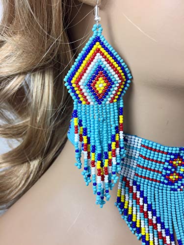 Native Style Seed Beads Beaded Choker Bib Statement Necklace (Blue) #TOP4