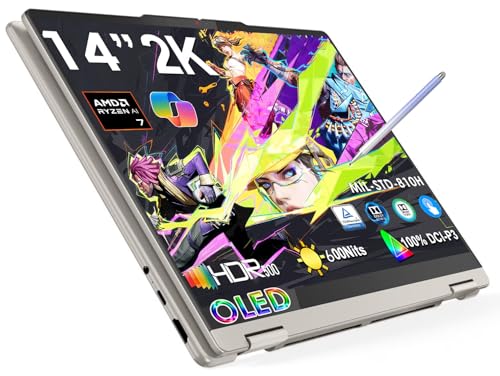 Lenovo Yoga 7 2-in-1 14' OLED Touch Slim Laptop, Copilot+ PC, 600-Nit, 100% DCI-P3, HDR True Black 500, AMD Ryzen AI 7 350, 13.5H Battery, Wi-Fi 7, Backlit KB, Win11 W/Stylus Pen (16GB-1TB)