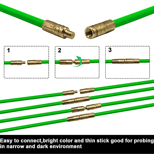 14 Feet Fiberglass Fish Tape Cable Rods, Electrical Wire Running Pull/Push Kit With Hook And Hole Kit Glow Rod, Hook Hole, Green #TOP2