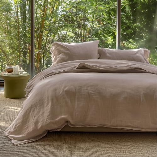 Bedsure Muslin Duvet Cover Queen Size - Cotton Blend Rayon Derived from Bamboo, Cooling Duvet Covet for Hot Sleepers - Ultra-Soft & Breathable Bedding Set for All Seasons(Khaki, 90"x90")