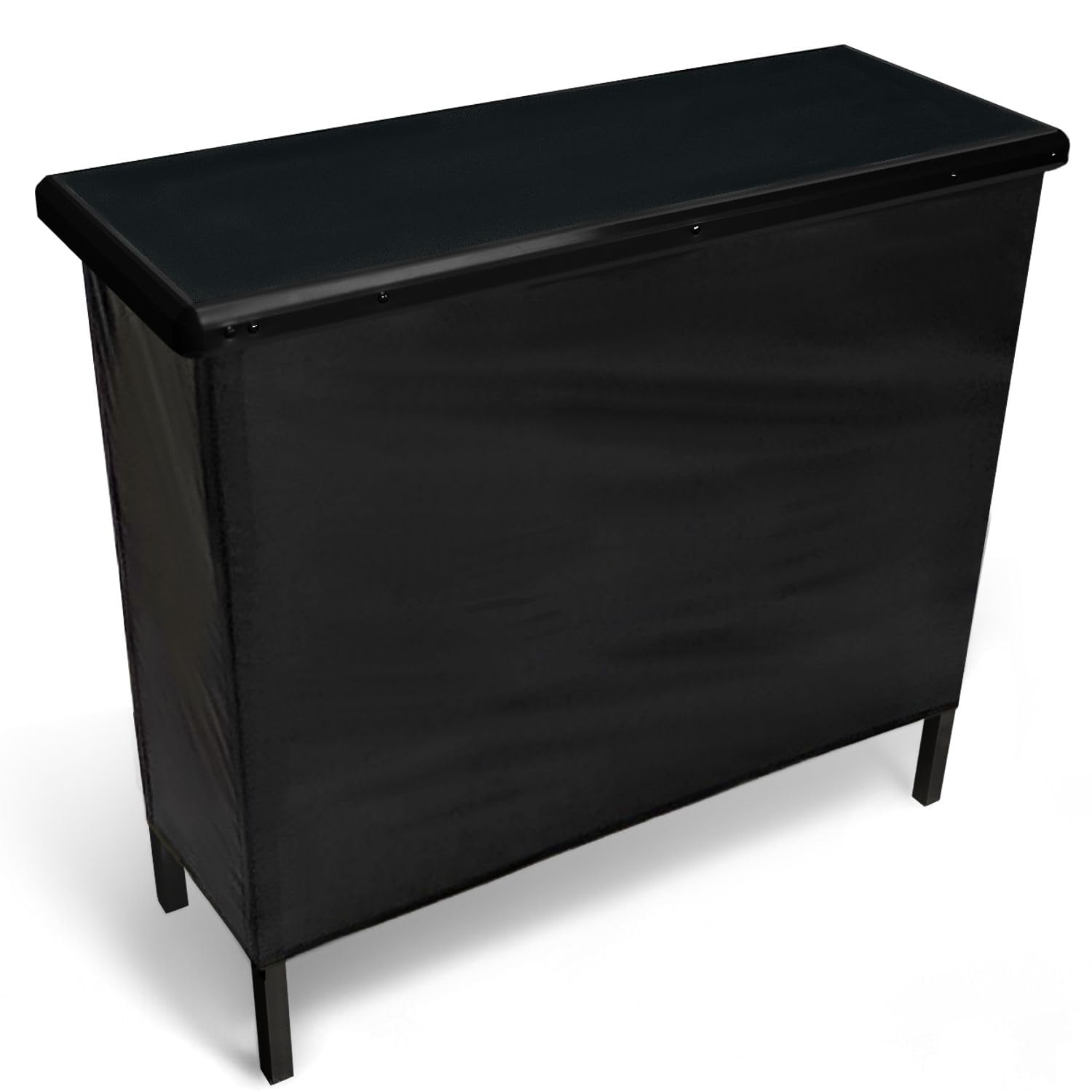 PartyLife NEW &amp; Improved Portable Bar Table w/Folding Legs, 2 Bar Skirts, Heavy-Duty Storage Shelf &amp; Carrying Case - Black