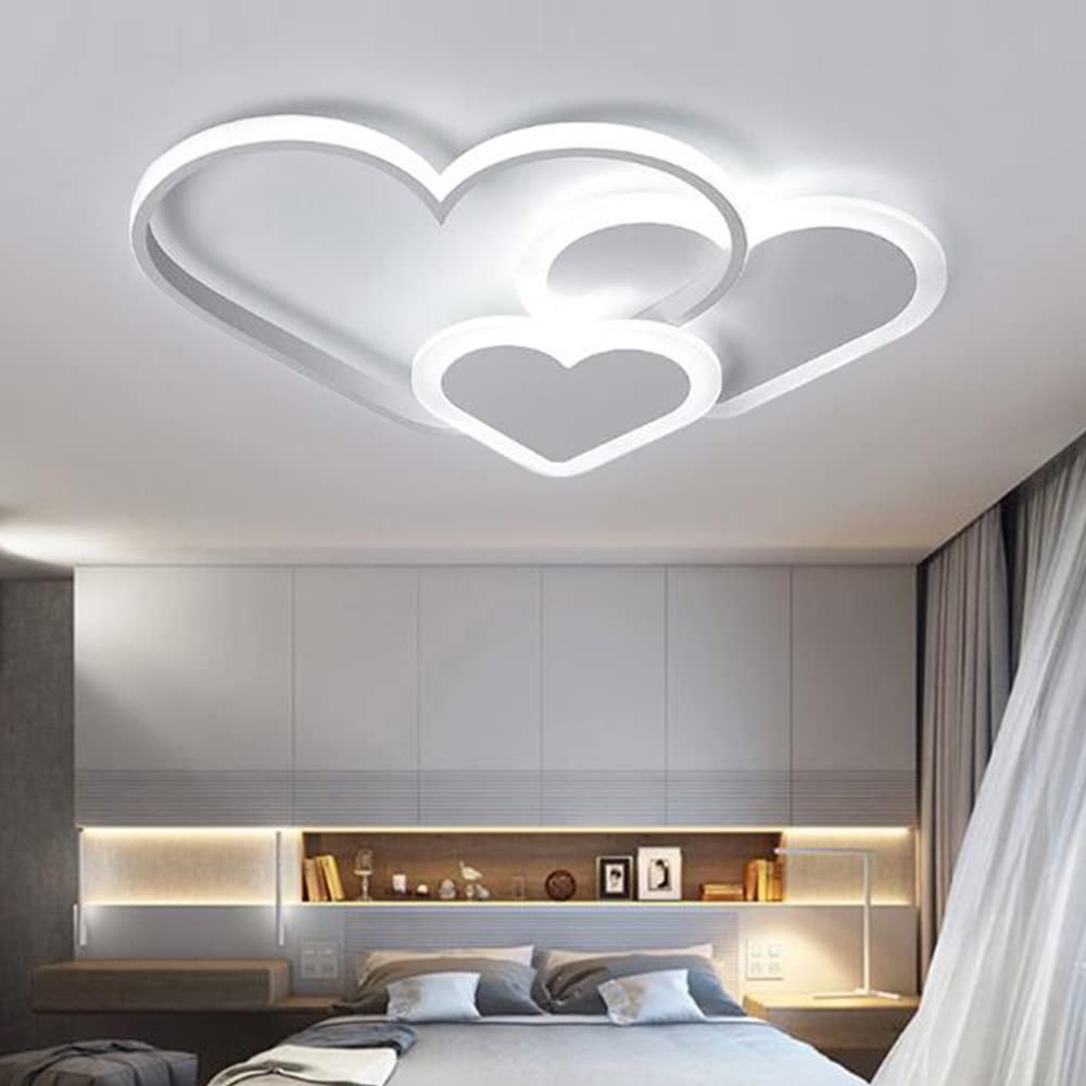 Kreative Herzförmig Deckenleuchte Kinderzimmer Deckenlamp LED Dimmbar Mit Fernbedienung Modern Baby Mädchen Schlafzimmer Wandlampe Acryl Schirm Wohnzimmer Esszimmer Hotel Bad Deckenlicht,Weiß,52cm