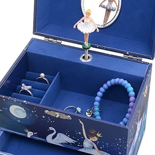 Jewelkeeper - Carillon Ballerina portagioielli con 2 cassetti estraibili, design glitterato - Melodia dell'Lago dei Cigni