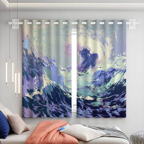 Ondas Feroces Cortinas Opacas 2 Piezas Cortinas Salon Cortinas Estética Japonesa Termicas Aislantes Frio Y Calor 140Anx250Al para Dormitorio con Ojales