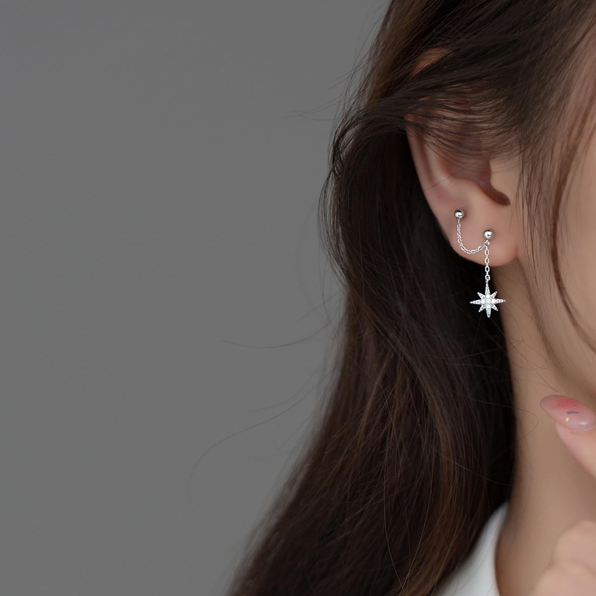 SLUYNZ 925 Sterling Silver Double Piercing Earrings Crawler Cuff for Women Double Holes Earrings Wrap Star Dangle Cartilage Helix Piercing Earrings
