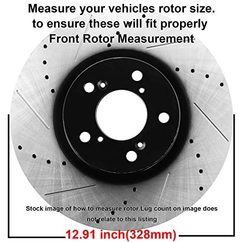 Image of MotorbyMotor 328mm Front Brake Kit, Drilled & Slotted Disc Brake Rotors and Ceramic Brake Pads fits for Toyota Highlander Sienna, Lexus RX350 RX450H NX200T NX300 NX300H (31511, 12044158)