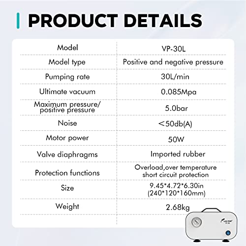 Lab Fish LFUS006-VP/30L Laboratory Vacuum Pump Portable Oilless Diaphragm Vacuum Filtration 30L/Min thumb #6