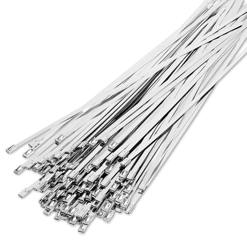 50er-Pack Edelstahl Selbstsichernde Kabelbinder 30 cm Schwerlast Metallkabelbinder mit 130 KG Zugfestigkeit Hitze/UV-beständig für Industrie Automobil Landwirtschaft und Rohrverbindungen