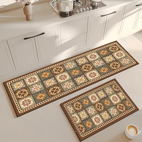 Image of Roslen Kitchen Mats for Floor Anti-Slip, 2 Pcs Ergonomic Comfort Standing Mat for Floor, Soft Absorbent Rectangular Rugs for Kitchen Home Office Sink & Laundry (118 * 38 cm, 58 * 38 cm)
