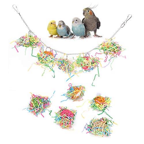 Pssopp Parrot Shredding Toys Paper Strips Bird Chew Toy Rattan Ball Bird Shredders Toy Foraging Hanging Toy for Parrot Budgie Parakeet Cockatiel Conure Swings