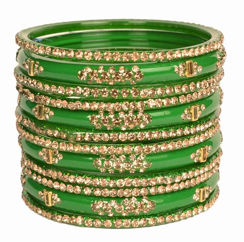 Image of Swara Creations Green Mehrun Red Glass Bangles Set for Women | Zirconwork Bangles | Glass bangles for festivals & occasions, Traditional glass bangles (SKU276)
