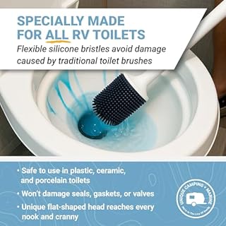 Unique Silicone RV Toilet Brush, Compact, Won't Damage Toilets or Seals, Wall-Mount No-Drip Holder