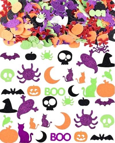 300pcs Bulk Glitter Halloween Foam Stickers for Craft Cute Spider Pumpkin Ghoest Self Adhesive Label Tags for Gift Card Making Scrapbook Journal Wall Window Party Decor