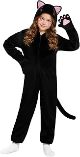 Halloween Cat Costume for Girls - Animal Costume Dress Up Gifts for Kids | Black Cat Halloween Costumes for Kids Age 3-10, Cheetah Costume Onesie, 3D Hood, Gifts for Birthday Party Cosplay, Role Play