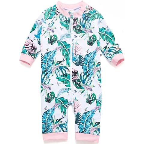 BONVERANO Baby Toddler Girls Full-Zip One Piece Swimsuit UPF 50+ Sun Protection Long Sleeve (Banana Leaf, 18-24 Months) Cover