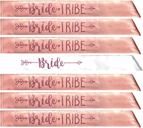 Bride Tribe 7pc or 10pc Satin Sash Set - Sophisticated & Fun Party Favors for Bachelorette Party, Bridal Shower & Wedding Party (Rose Gold, 7pc Set)