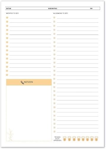 To Do Listen Block Organizer Tagesplaner mit 50 Blatt A4 inkl. Priorisierung, Notizblock und Erinnerungshilfe für Trinken und Pausen, ein Zeitmanagement für mehr Produktivität und Organisation