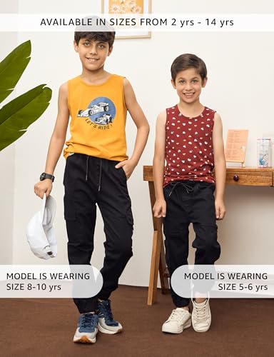 Image of Amazon Brand - Symbol Boy's Cotton Cargo Jogger | Elasticated Waistband and Cuff | Stretchable | Age 2-14 Years