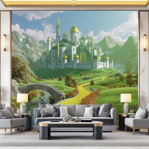 Fondos de pantalla con imágenes panorámicas Primer plano castillo jardín montañas Decoración de pared decorativa para el dormitorio del hogar 200 x 140 cm para decoración papel tapiz multiusos Vistoso