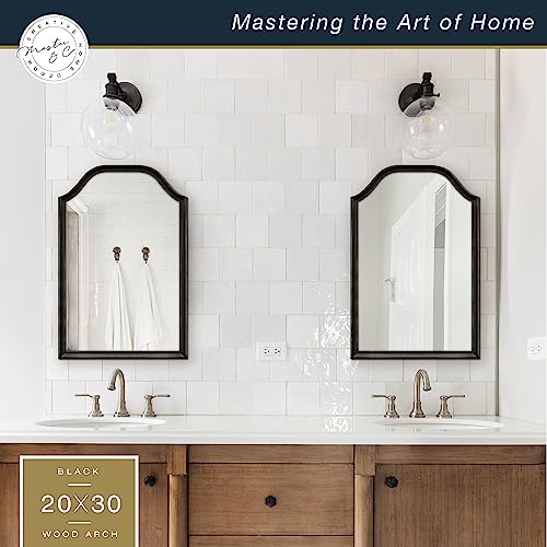 Image of MCS Master & Co. 20x30 Mirror with Black Woodgrain Solid Wood Frame, Arched Wall Hanging Large Mirror for Bathroom, Bedroom & Livingroom