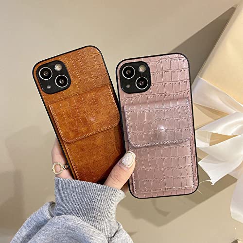 Étui en cuir crocodile pour iPhone 12 marron avec porte-carte élégant