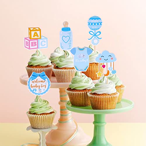 Zhuoweism ZW959-BLUE 36 Pcs Oh Baby Cupcake Toppers Double Sided Pacifier Cloud Moon Star Welcome Baby Boy Cupcake Picks Baby Shower It'S A Boy Cake Decorations thumb #2