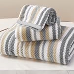 Ensemble de serviettes en coton 3, 3PC Serviettes rayées - 100% Coton & Séchage rapide - 1 Bain doux 28"x52", 1 Main absorbante 16"x27", 1 Léger linge de toilette 13"x13", serviette du corps Tan avec boucle suspendue, gris + Béige