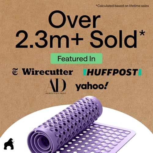 Image of Gorilla Grip Original Patented Bath, Shower Tub Mat, 35x16, Many Colors, Washable, XL Size Bathroom Bathtub Mats, Drain Holes, Suction Cups, Purple Opaque