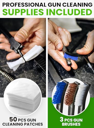 Gun Cleaning Kits for Handguns and Rifles, Shotgun, Airsoft - Portable Gun Cleaning Kit Incl. Stainless Steel Rods, Brass Jags, Gun Brushes, 3x3 Gun Cleaning Patches