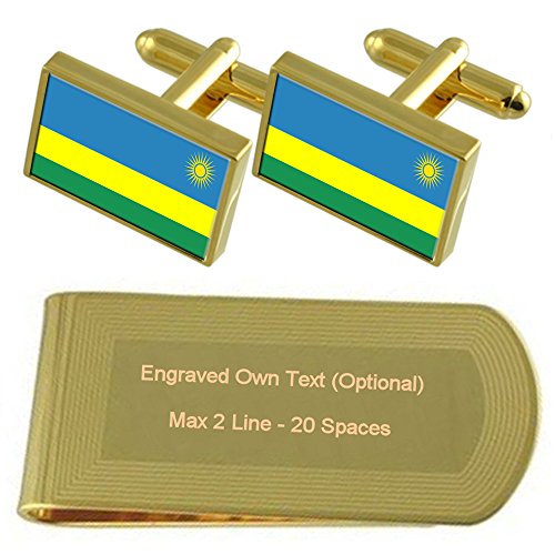 Collier drapeau Rwanda en argent et boutons de manchette gravés pour homme